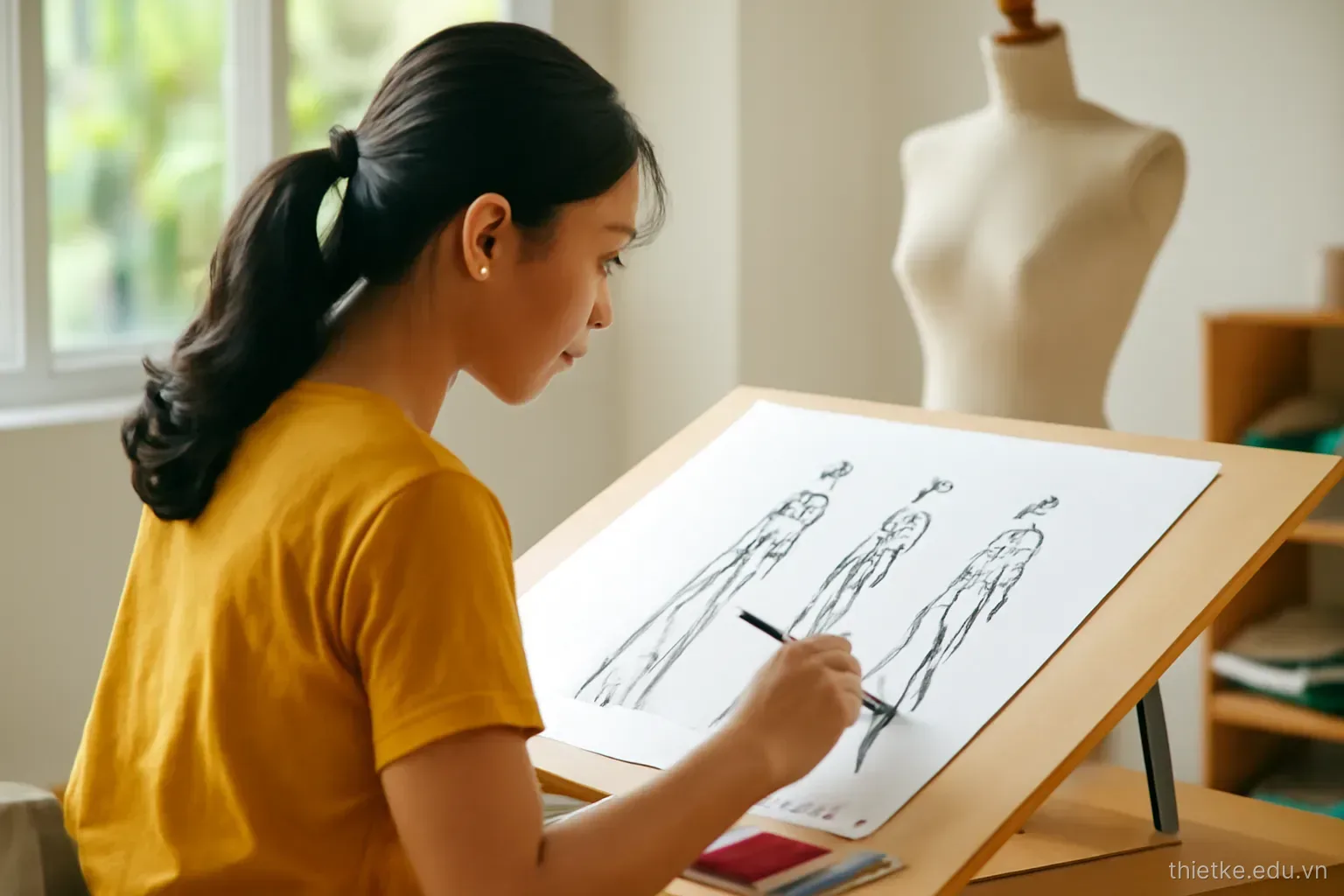 Vẽ phác thảo thời trang: minh hoạ 9 đầu và bản vẽ kỹ thuật phẳng